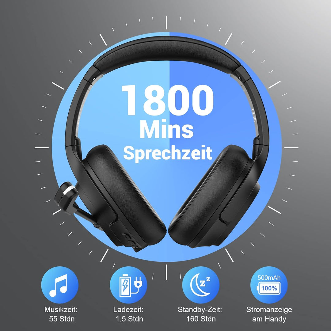 EKSA H6 Bluetooth Headset mit Mikrofon & USB Dongle [Bis zu 55 Stdn & 10 Meter Reichweite] Wireless