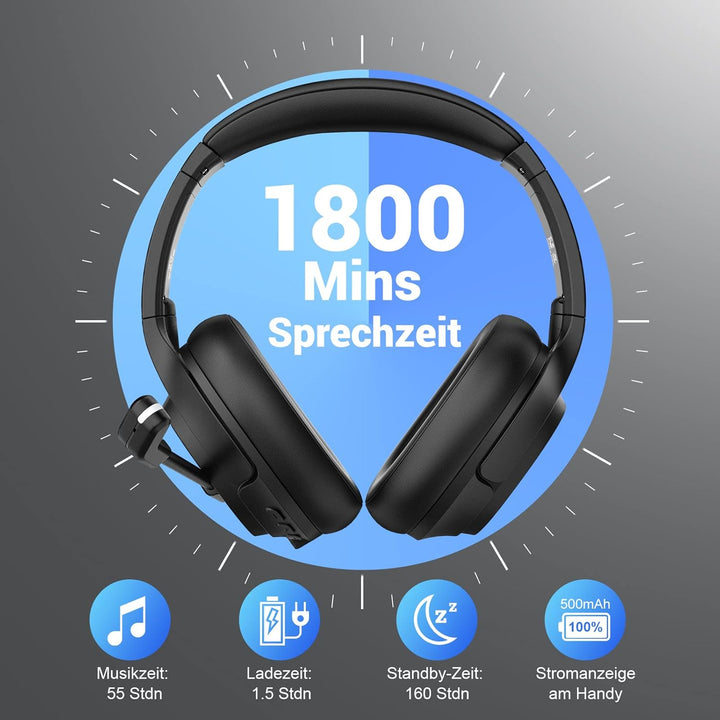 EKSA H6 Bluetooth Headset mit Mikrofon & USB Dongle [Bis zu 55 Stdn & 10 Meter Reichweite] Wireless