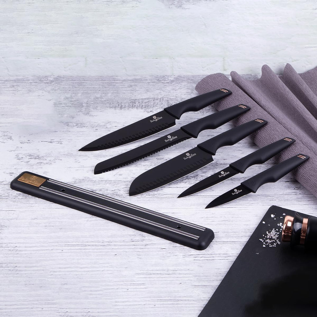 Berlinger Haus Set von Messer mit Magnethalter 6 PCs Black Rose Collection BH-2698