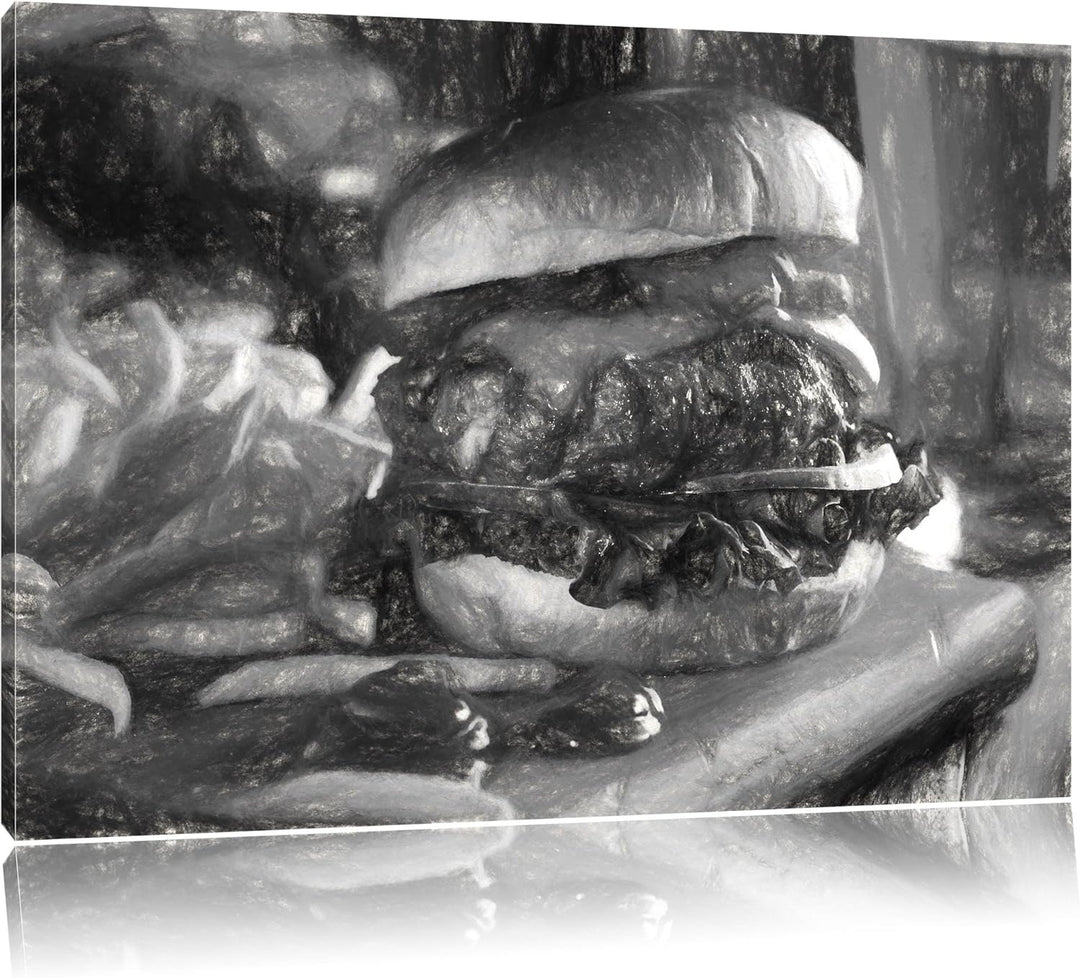 Pixxprint Saftiger Chili Cheese Burger als Leinwandbild/Grösse: 100x70 / Wandbild/Kunstdruck/fertig