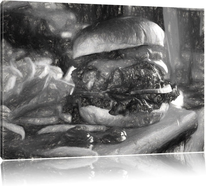 Pixxprint Saftiger Chili Cheese Burger als Leinwandbild/Grösse: 100x70 / Wandbild/Kunstdruck/fertig