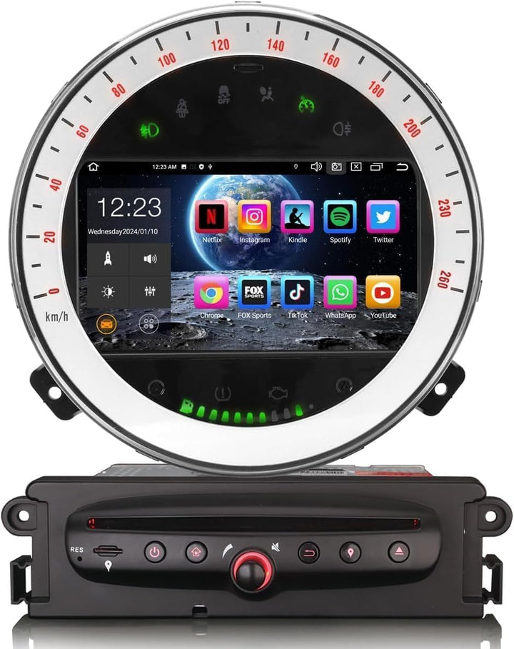 Erisin 7 Zoll Android 14 Autoradio Stereo GPS Navigation für BMW Mini Cooper Unterstützt CarPlay Blu