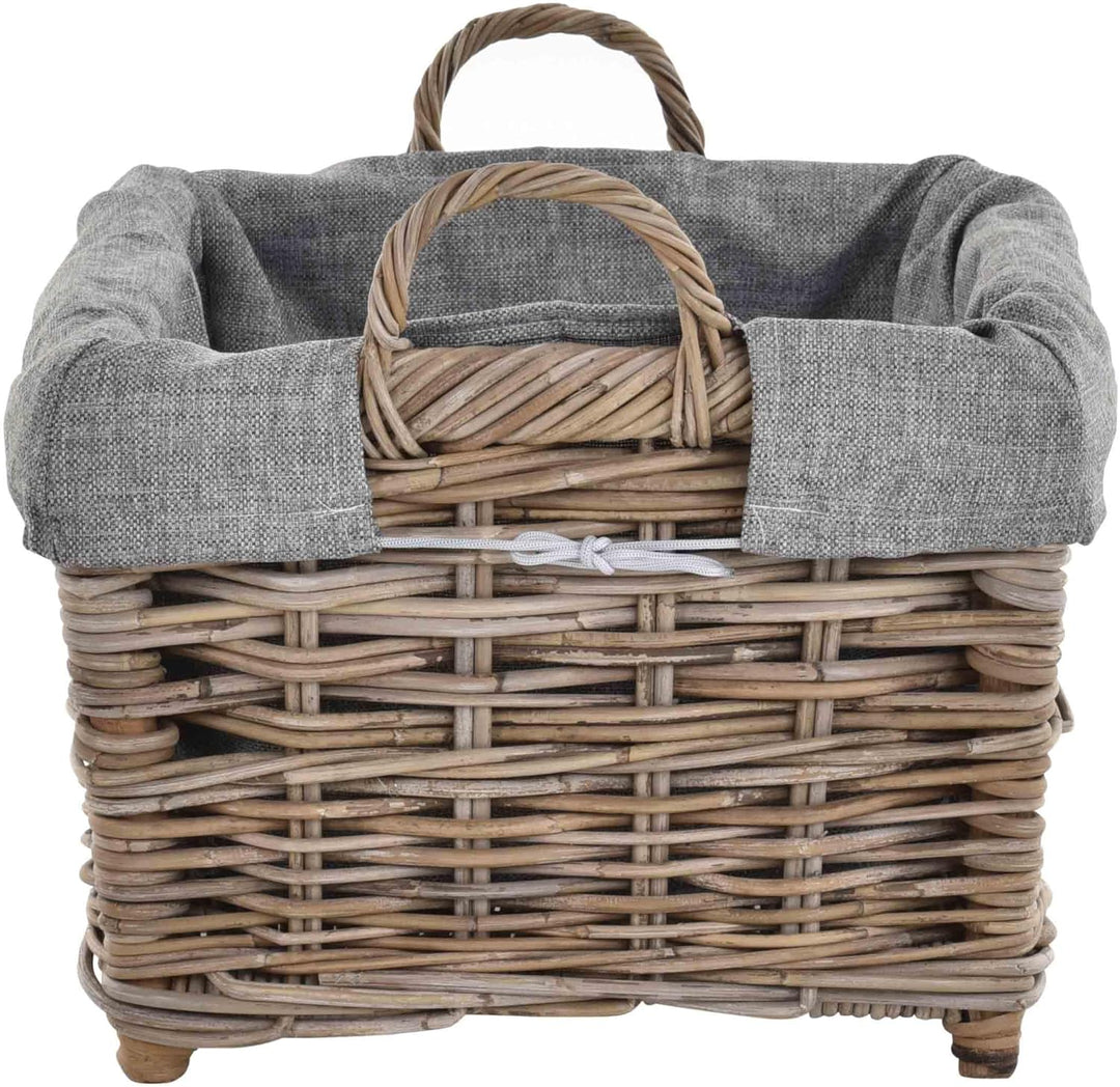 Rattan Kaminholzkorb Flechtkorb mit Inlett Holzkorb Kaminkorb stabil Korb für Holz (klein, Grau Natu