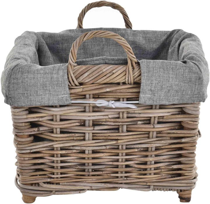 Rattan Kaminholzkorb Flechtkorb mit Inlett Holzkorb Kaminkorb stabil Korb für Holz (klein, Grau Natu
