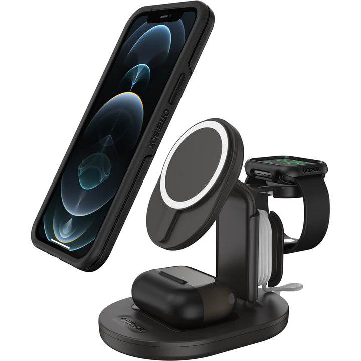 OtterBox kabellose 3 in 1 MagSafe Ladestation, Starke Magnetische Ausrichtung und Halt für MagSafe P