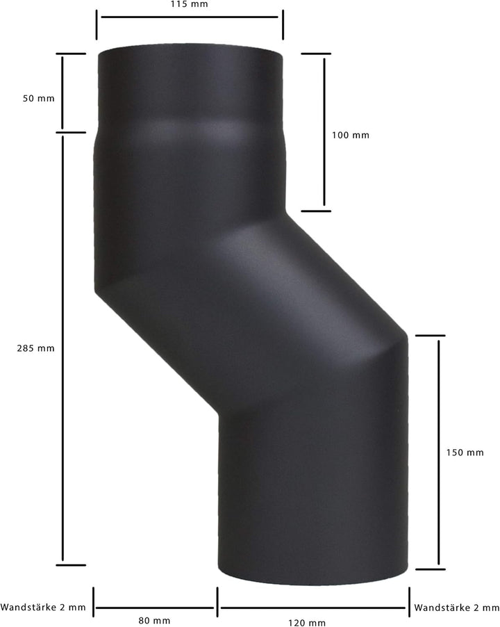 LANZZAS Ofenrohr Stufenbogen mit 80 mm Versatz, im Durchmesser, DN Ø 120 mm, Farbe: schwarz-metallic