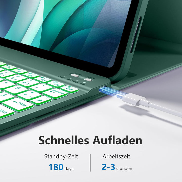 drivego Hülle mit Tastatur für iPad 10 Generation 10.9 Zoll 2022, 7-Farbige Beleuchtete, Magnetische