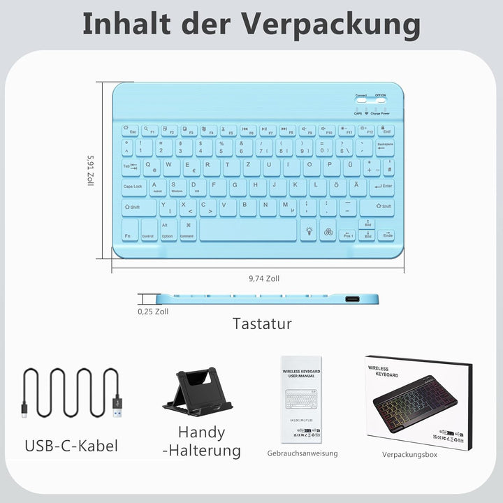 Vobafe Bluetooth Tastatur mit Telefonhalter für iPad Air/Pro/Mini/A16/11/10.9/10.2/iPhone, Kabellose