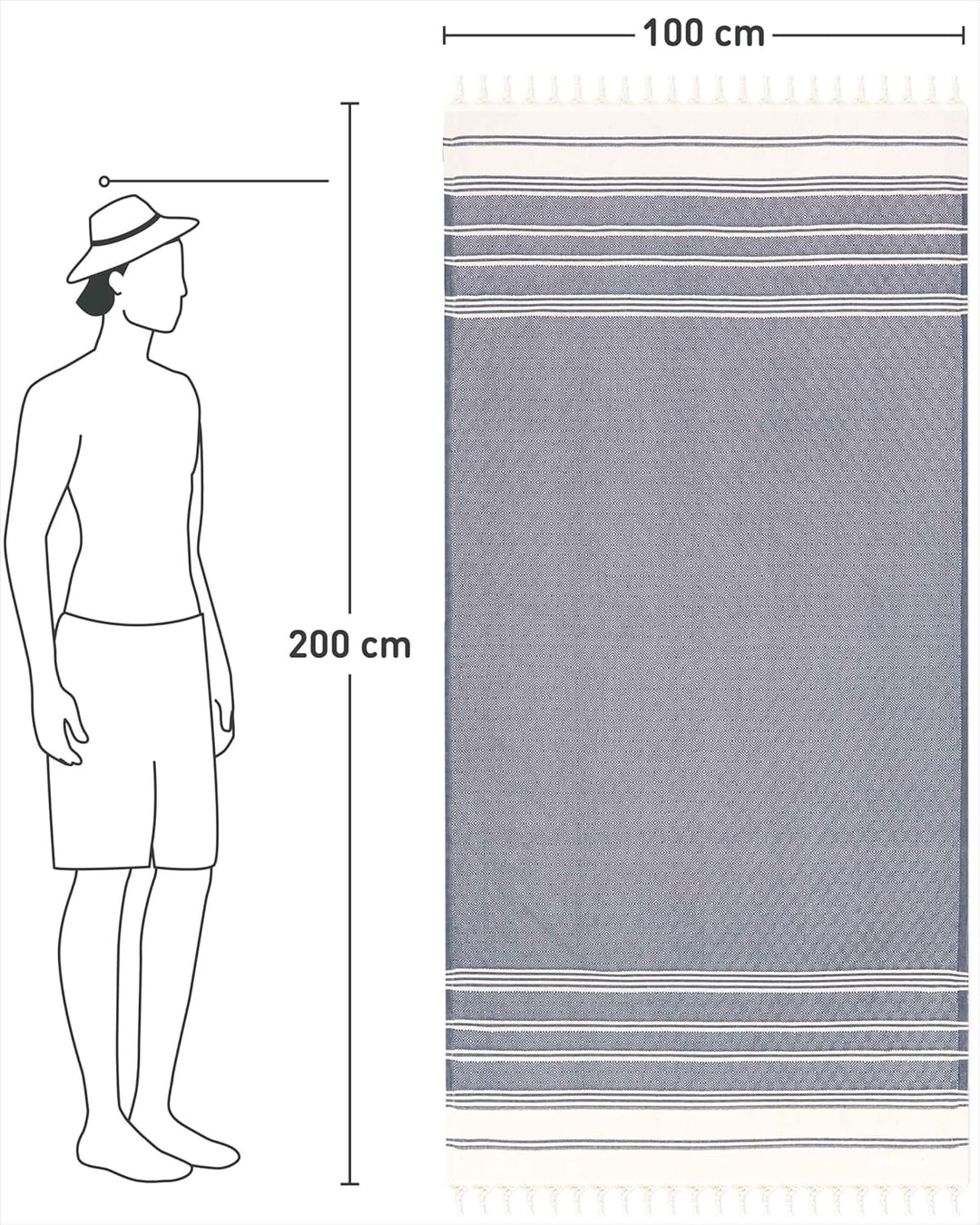 Fit-Flip Hamamtuch aus 100% Baumwolle saugfähig und schnelltrocknend | Navy, 100x200cm Diamond, türk