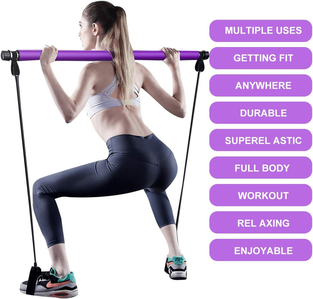 Surplex Pilates Bar Kit mit Widerstandsband, Bodybuilding Yoga Pilates Stick mit Fussschlaufe, Ideal