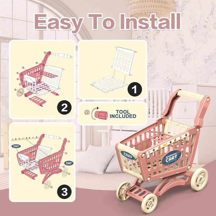 RedCrab Einkaufswagen für Kinder, 64 Stück Kaufladen Einkaufswagen Zubehör Set, Übergrösse Rollenspi