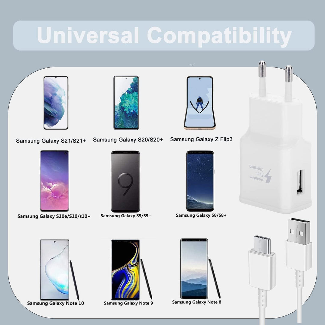 Powersky (2er Pack) USB Ladegerät Stecker mit USB C Ladekabel 1,5m Für Samsung Galaxy S21, S20, S10,