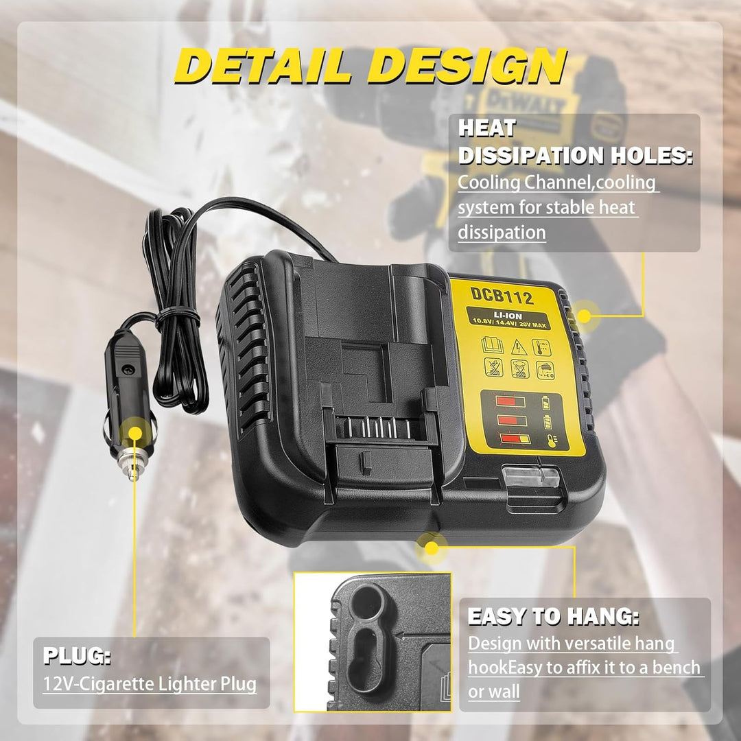 Auto Ladegerät DCB112 für Dewalt Akku, Ersatz für Dewalt 12V 20V und 60V Max Lithium-Ionen-Akku Lade