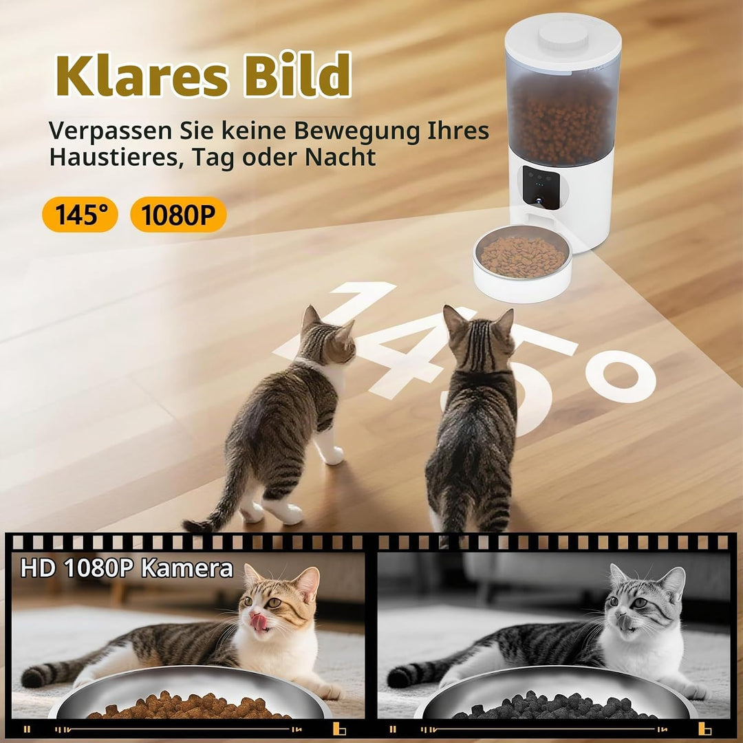 Futterautomat Katze 5L mit Kamera für Trockenfutter, WiFi APP-Steuerung | HD Bewegungserkennung &amp; Fa