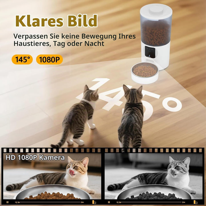 Futterautomat Katze 5L mit Kamera für Trockenfutter, WiFi APP-Steuerung | HD Bewegungserkennung &amp; Fa