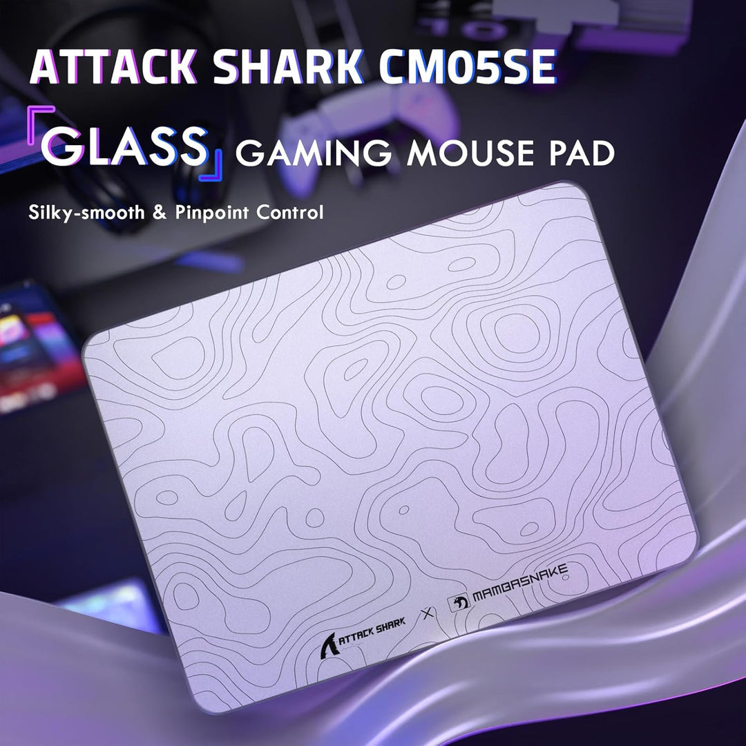 ATTACK SHARK CM05SE Verzerrtes Glas-Mauspad, 9H Härte Kratzfest, Nano-Ätzte Ultraglatte Oberfläche,