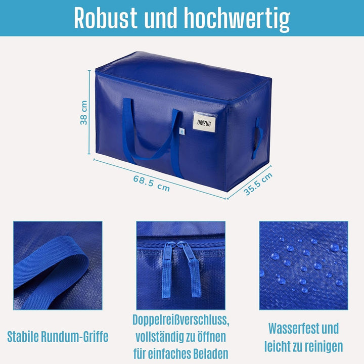 VENO 4 Stück extragrosse Umzugstaschen,Aufbewahrungstasche mit Reissverschlüssen und Tragegriffen, r