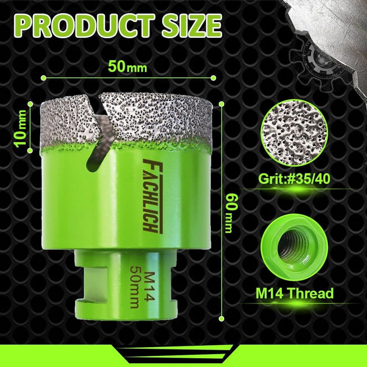 FACHLICH Diamantbohrer Fliesenbohrer 50mm Diamant-Bohrkronen Lochsäge M14 Gewinde für Porzellan Flie