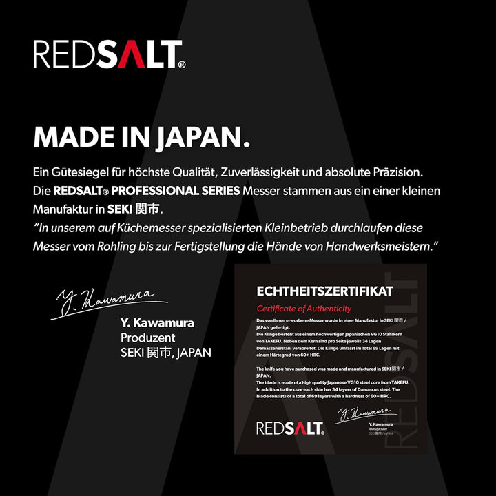 REDSALT® Professional Series SANTOKU 三德 18cm Damaststahl Chefmesser handgefertigt in Japan | Profi K