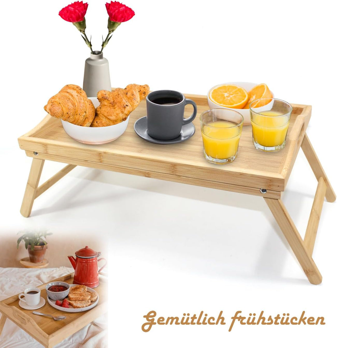 Frühstücks-Tablett klappbar Holz Serviertablett Betttablett Tablett Faltbare Beine im Bett