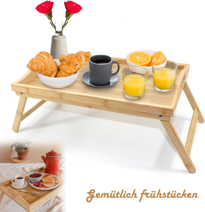 Frühstücks-Tablett klappbar Holz Serviertablett Betttablett Tablett Faltbare Beine im Bett