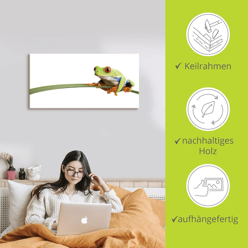 ARTland Leinwandbilder Wandbild Bild auf Leinwand 100x50 cm Frosch Tiere Natur Pflanze Blätter Gräse