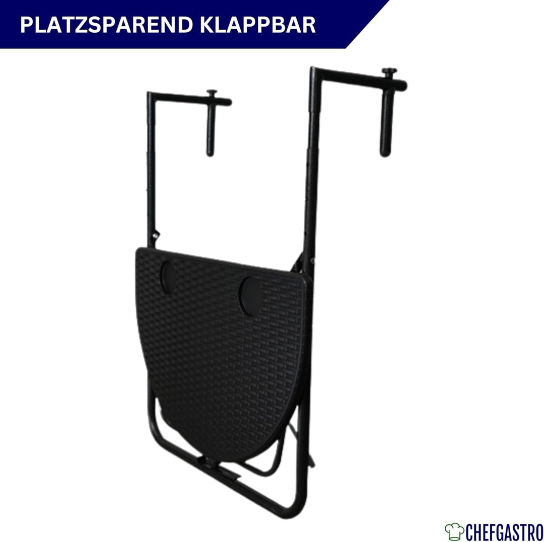 CHEFGASTRO Balkonhängetisch klappbar wetterfest 3-Fach höhenverstellbar 60x40cm Metall Rattan Optik