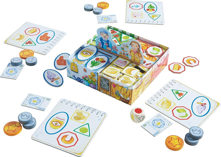 HABA Meine ersten Spiele – Einkaufen – Spiel ab 2 Jahren mit 3D-Marktstand, Holz-Spielgeld & Einkauf