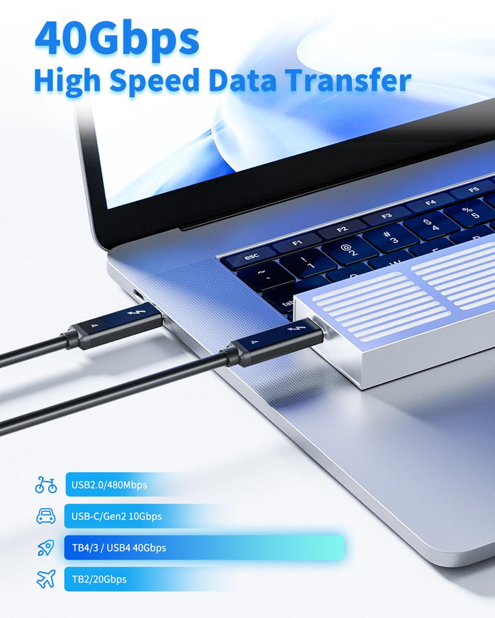 BolAAzuL Thunderbolt 4 Kabel 80cm, USB-C Kabel TB4 8K 60Hz 40Gbps PD 100W zertifiziert USB 4.0 Kabel