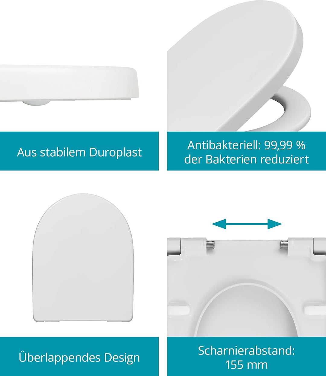 Calmwaters® Antibakterieller WC Sitz für Keramag iCon 204000 & 204060, D-Form mit rostbeständigen Ku