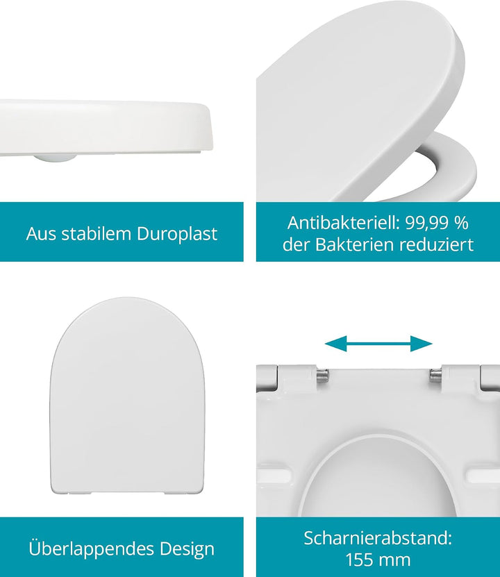 Calmwaters® Antibakterieller WC Sitz für Keramag iCon 204000 & 204060, D-Form mit rostbeständigen Ku
