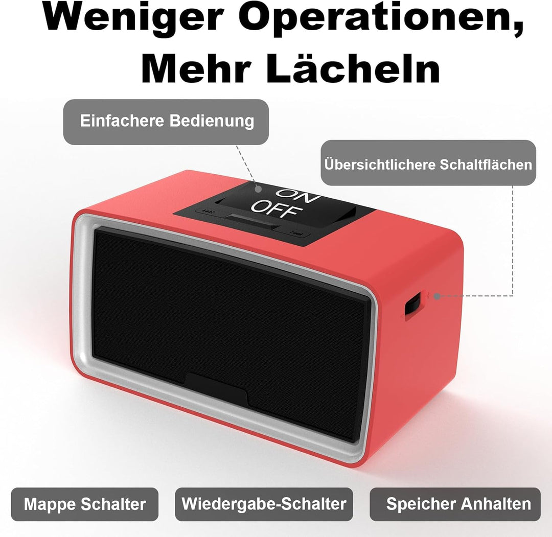 Einfacher Musikplayer für Senioren mit Demenz – Grosse-Tasten MP3 & Hörbuchplayer mit 32GB SD-Karte,