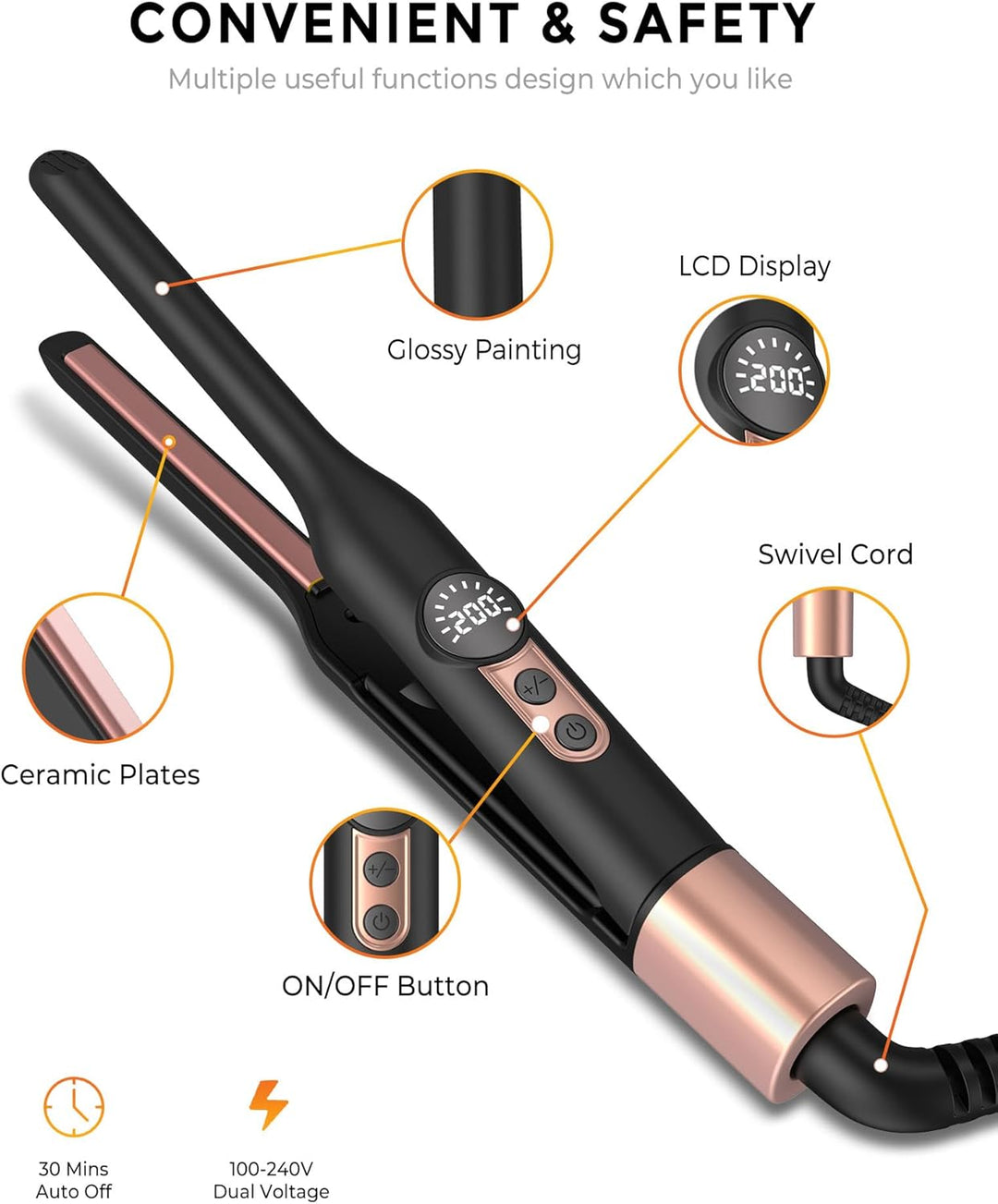 Mini Glätteisen, 2 in 1 Kleins Glätteisen, Haarglätter mit Ionen Technologie & 4 Temperatureinstellu