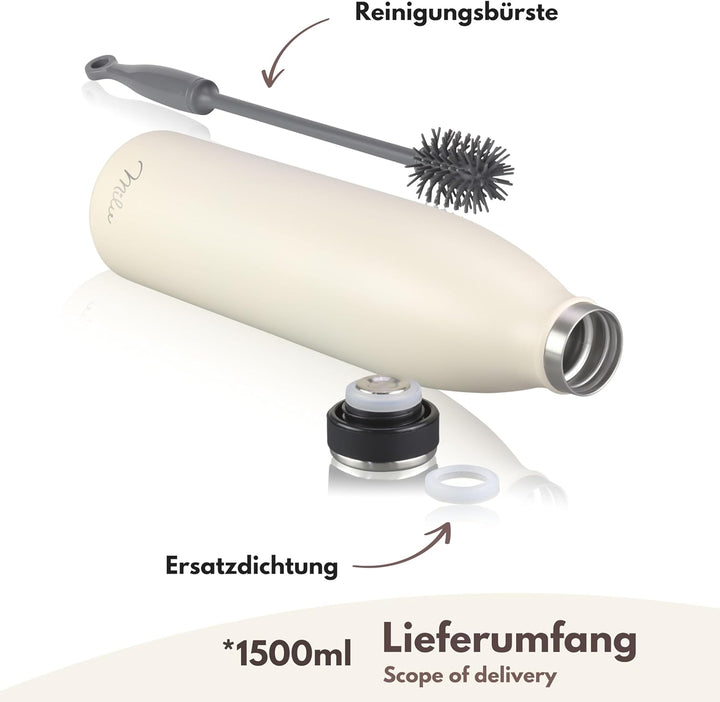 Milu Edelstahl Trinkflasche 350ml, 500ml, 750ml, 1000ml, 1.5L – Thermosflasche, Isolierte Wasserflas