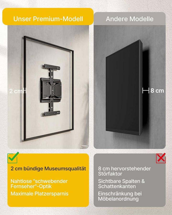 monTEK 0.77" Ultra Slim TV Wandhalterung für 37-75 Zoll Fernseher, Schwenk & Neige & Nivellier & Aus