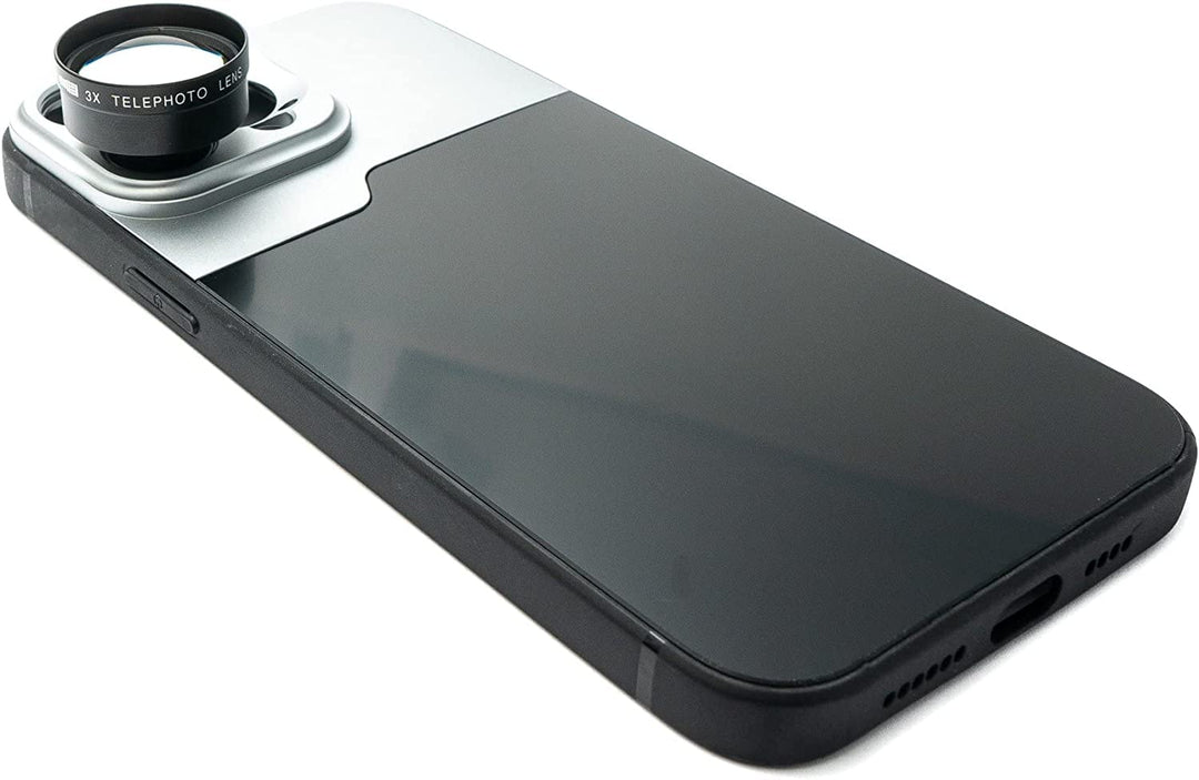 SYSTEM-S Zoom Linse 3X Tele Objektiv Filter mit Hülle in Schwarz für iPhone 14 Pro