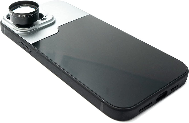 SYSTEM-S Zoom Linse 3X Tele Objektiv Filter mit Hülle in Schwarz für iPhone 14 Pro