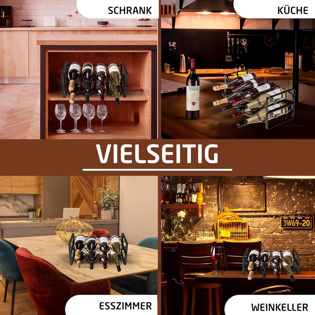 Amig - Stapelbares Flaschenregal für 8 Flaschen - 2er-Pack aus schwarzem Stahl - Flaschenhalter für