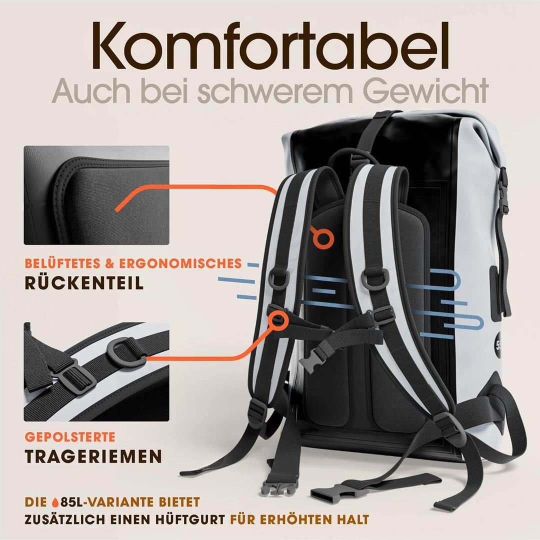 Earth Pak wasserdichter Rucksack – 35L / 55L Waterproof Backpack mit leistungsstarkem Rolltop Rollve