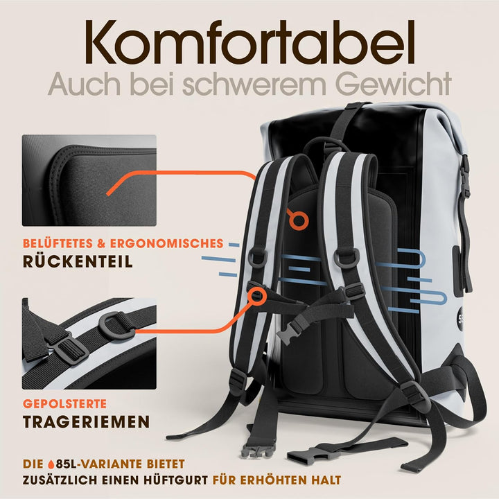 Earth Pak wasserdichter Rucksack – 35L / 55L Waterproof Backpack mit leistungsstarkem Rolltop Rollve