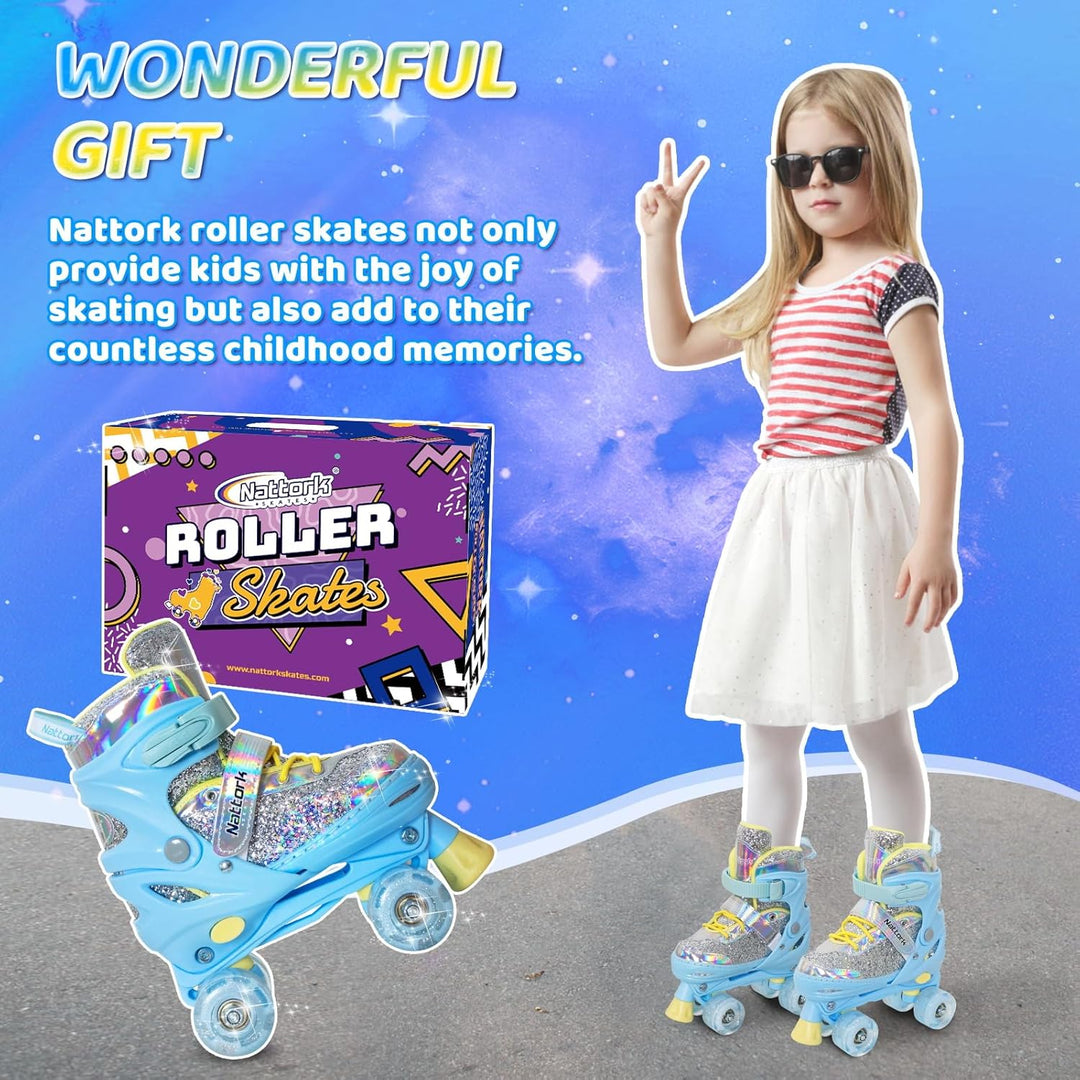 Nattork Kinder Rollschuhe, Rollschuhe Verstellbar mit 4 Grössen Einstellbare, Rollschuhe für Mädchen