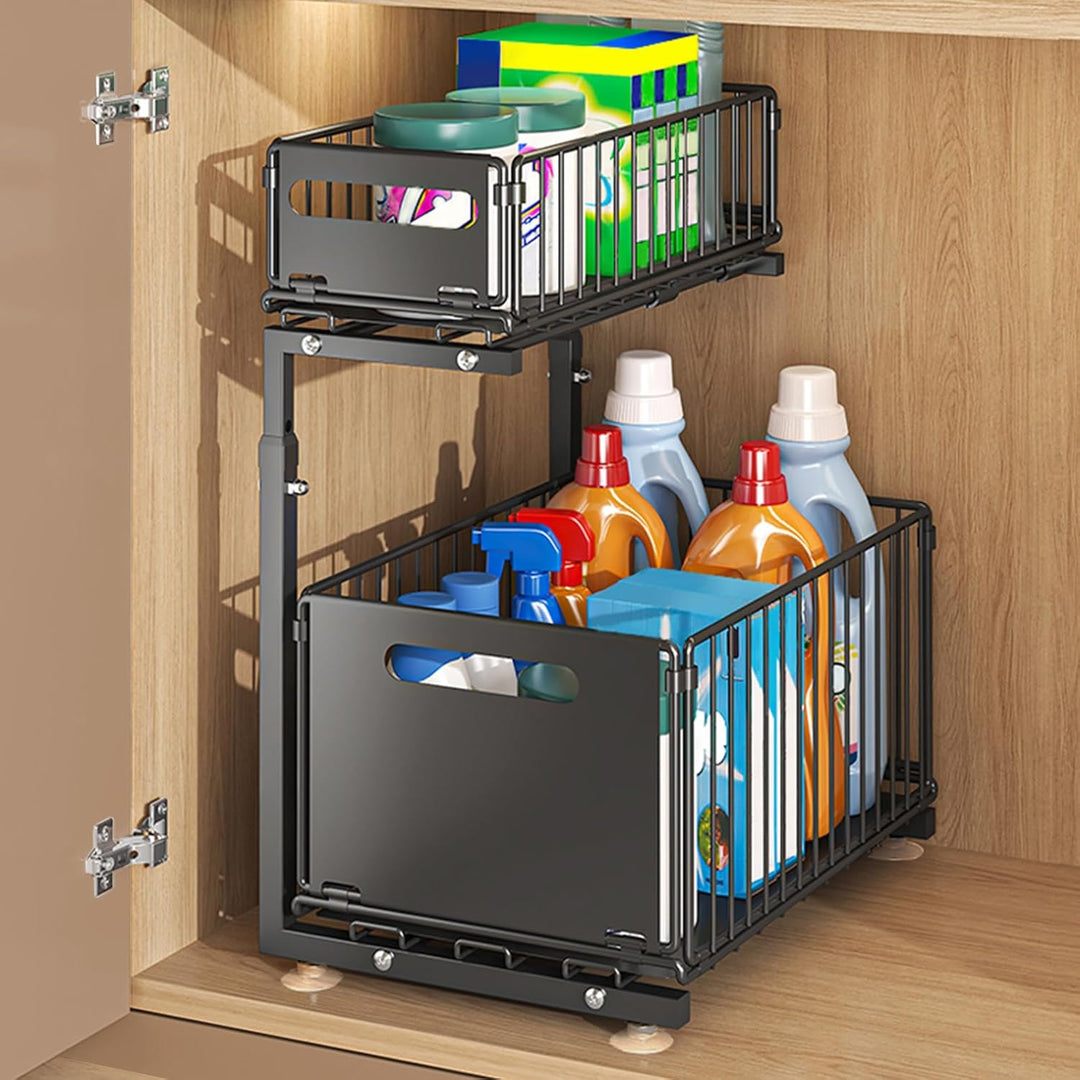 Ausziehbarer Organizer aus Metall, Aufbewahrung unter der Spüle, verstellbar, ausziehbar, Schublade,