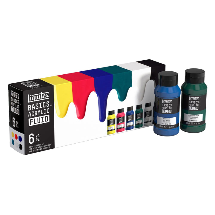 Liquitex 3699430 Basics Fluid Acrylfarbe Set mit fliessender Konsiszenz, schnell trocknend, lichtech