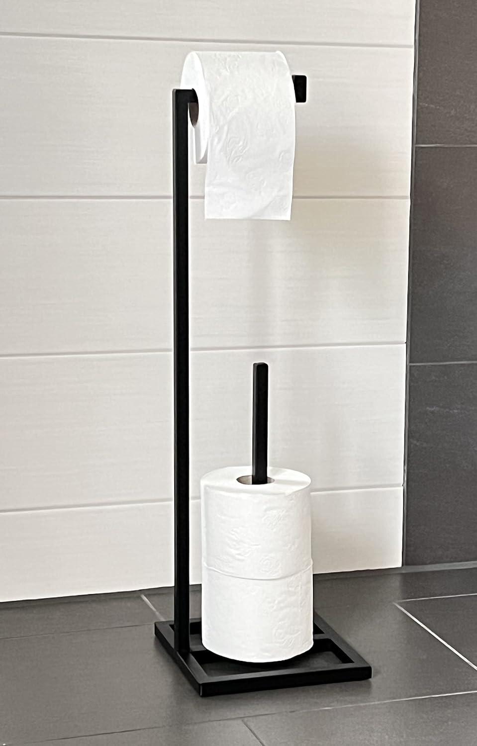 DanDiBo Toilettenpapierhalter Stehend Schwarz Metall 96459 Gäste WC Ständer Klopapierhalter Ersatzro