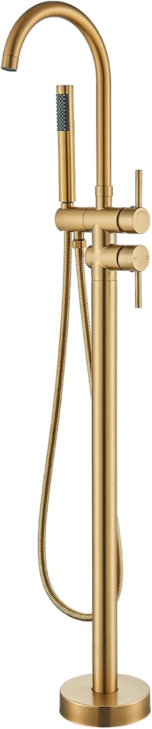 Rozin Freistehende Badewannenarmatur Gebürstetes Gold Wasserhahn Zweihebelmischer mit Handspritzgerä