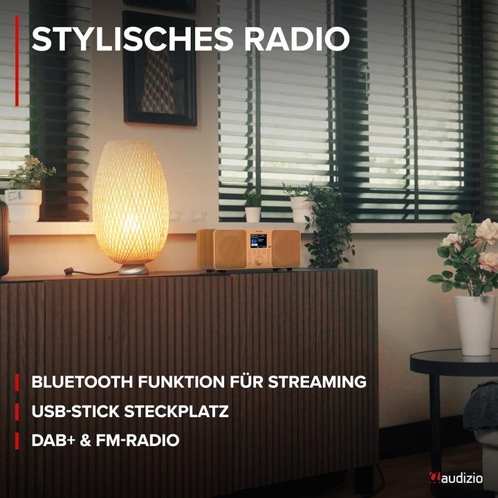 Audizio Genua DAB Radio mit Bluetooth – Stereo DAB Plus Radio mit Fernbedienung, 60 Speicherplätze,