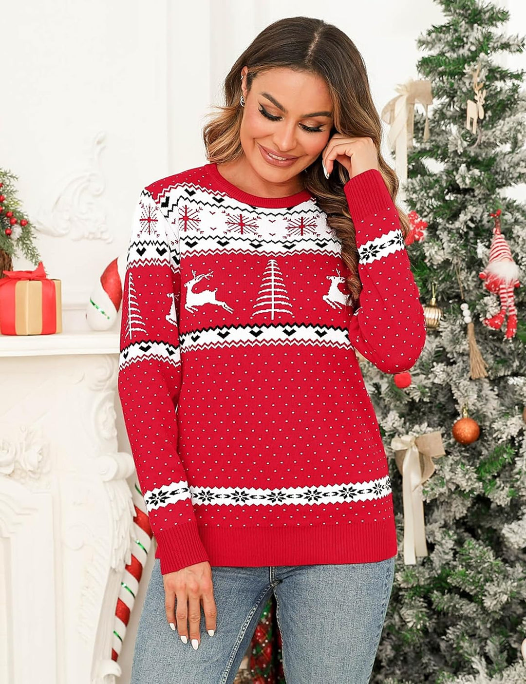 Totatuit Weihnachtspullover Damen Hässliche Christmas Sweater Feinstrick Strickpullover Xmas Sweater