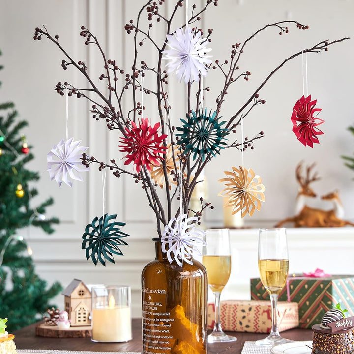 SUNBEAUTY Weihnachtsbaum Deko 3D Mini Papier Aufhängen Fächer Schneeflocke Hängen Papier Girlande Bo