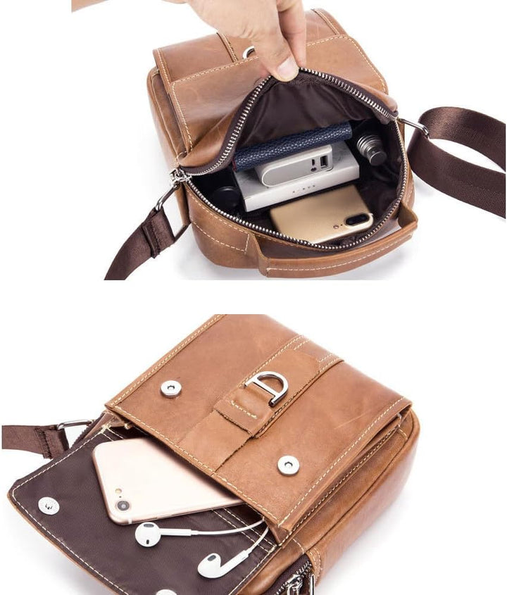 Echtes Leder Klein Umhängetasche Herren Tasche Reisen Mini Schultertasche Handytasche Männer Wasserd