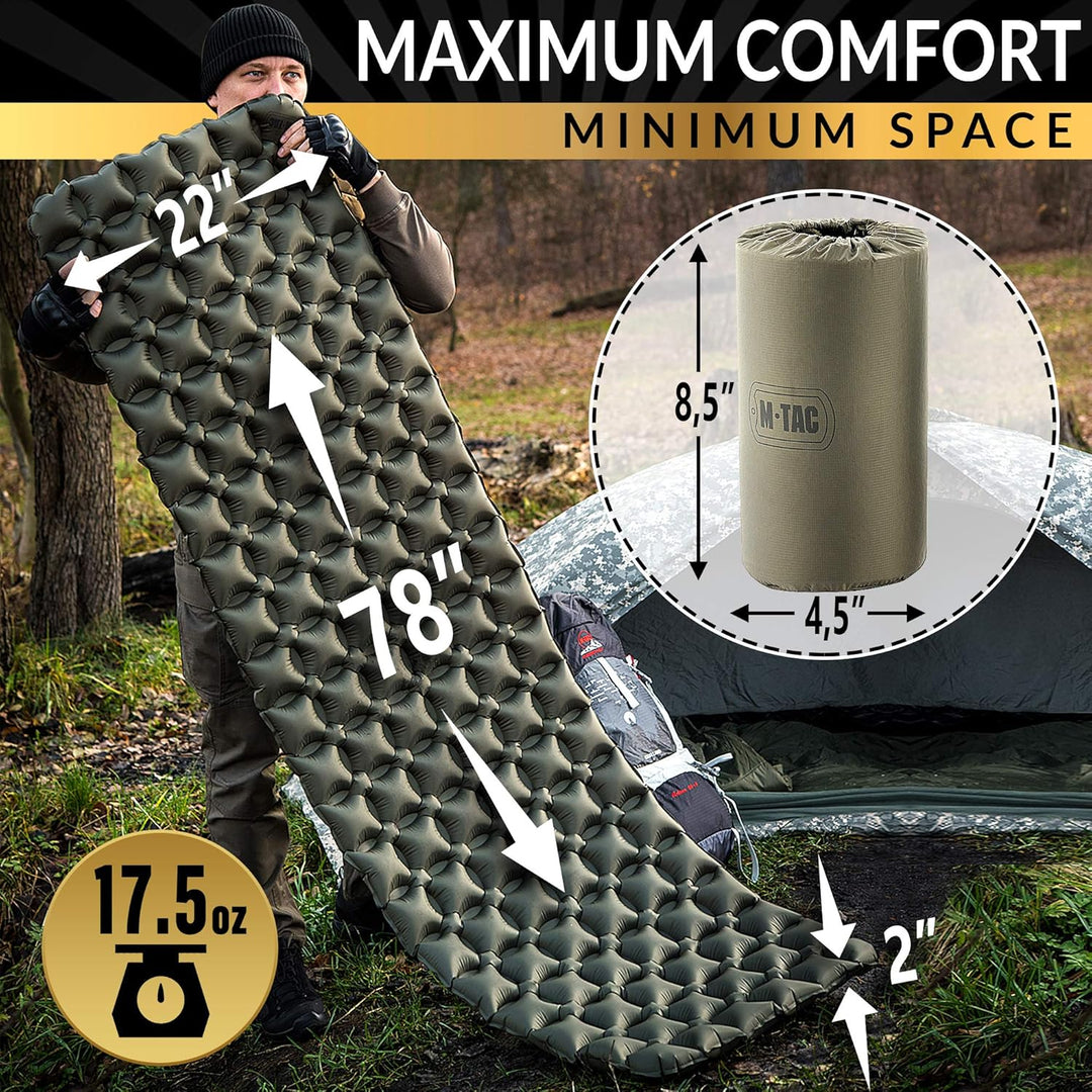 M-Tac Aufblasbare Isomatte 195 x 60 cm – Ultraleicht, Kompakt & Robust – Camping, Trekking, Outdoor
